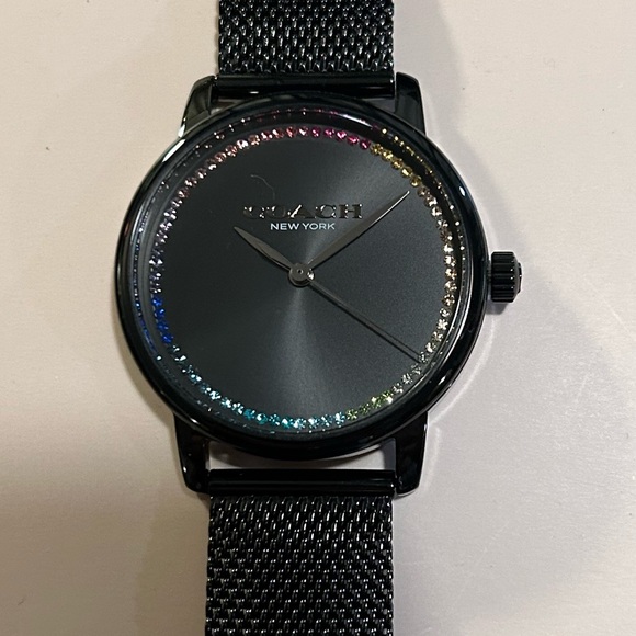 Coach Grand Watch 36mm Black Face With Circle Of Crystals & Black MeshBr… - Picture 3 of 7